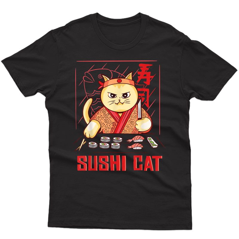 Anime Sushi Cat Japanese Sushi Chef Anime Graphic Cats Lover T-shirt