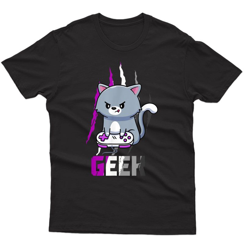 Asexual Geek Nerd Pride Lgbt Video Game Lovers Gift Cat T-shirt