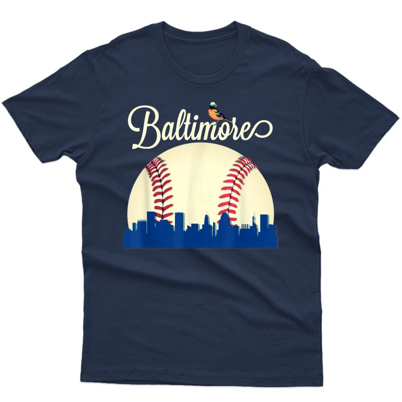 Baltimore Oriole Baseball Tshirt Downtown Skyline Design