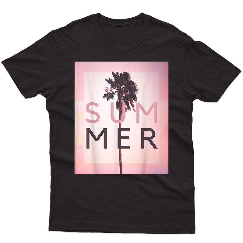 Beach Pink Palm Tree Summer Vacation Surfing T-shirt