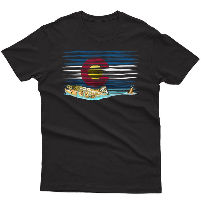 Brown Trout Vintage Colorado Flag T Shirt Fly Fishing Gift T-shirt