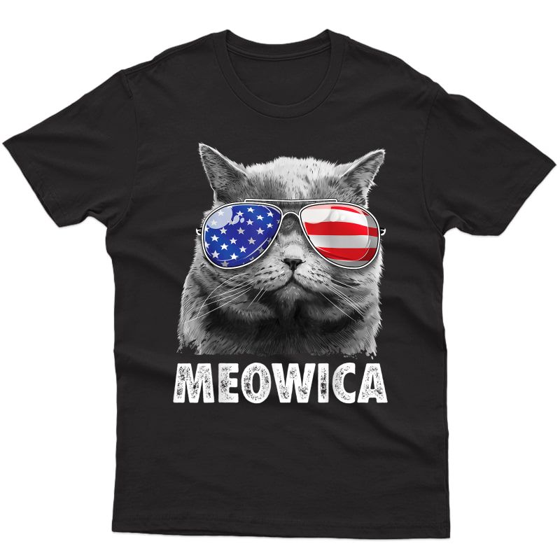 Cat 4th Of July Shirts Meowica Merica Usa American Flag T-shirt