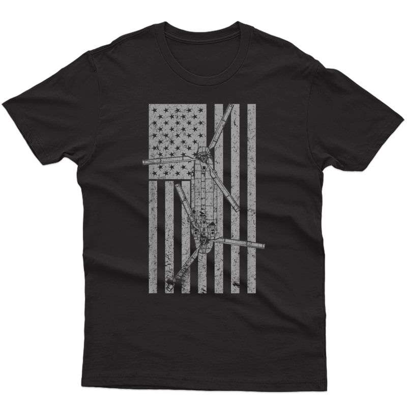 Ch-47 Chinook Military Helicopter Vintage Flag Pilot T-shirt