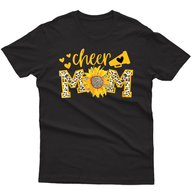 Cheer Mom Megaphone Cute Sunflower Leopard Cheetah T-shirt