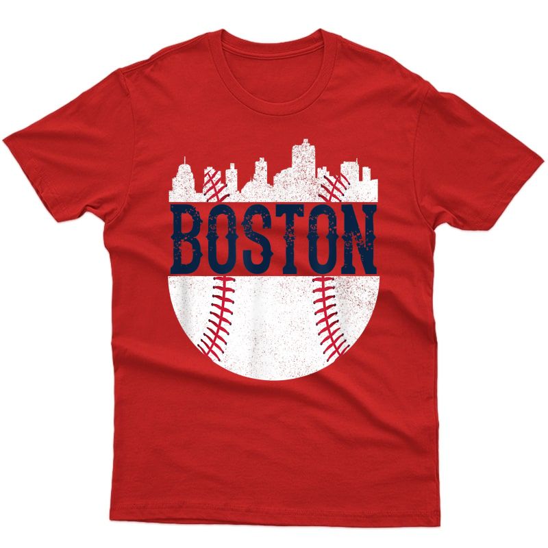 Cool Red Vintage Boston Baseball Retro City Skyline Graphic T-shirt