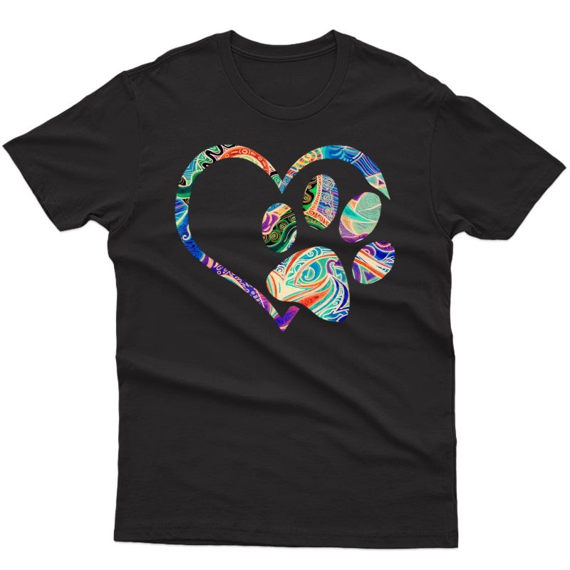 Dog Paw Print Tie Dye Rainbow Dog Lover Rescue Retro 70s T-shirt
