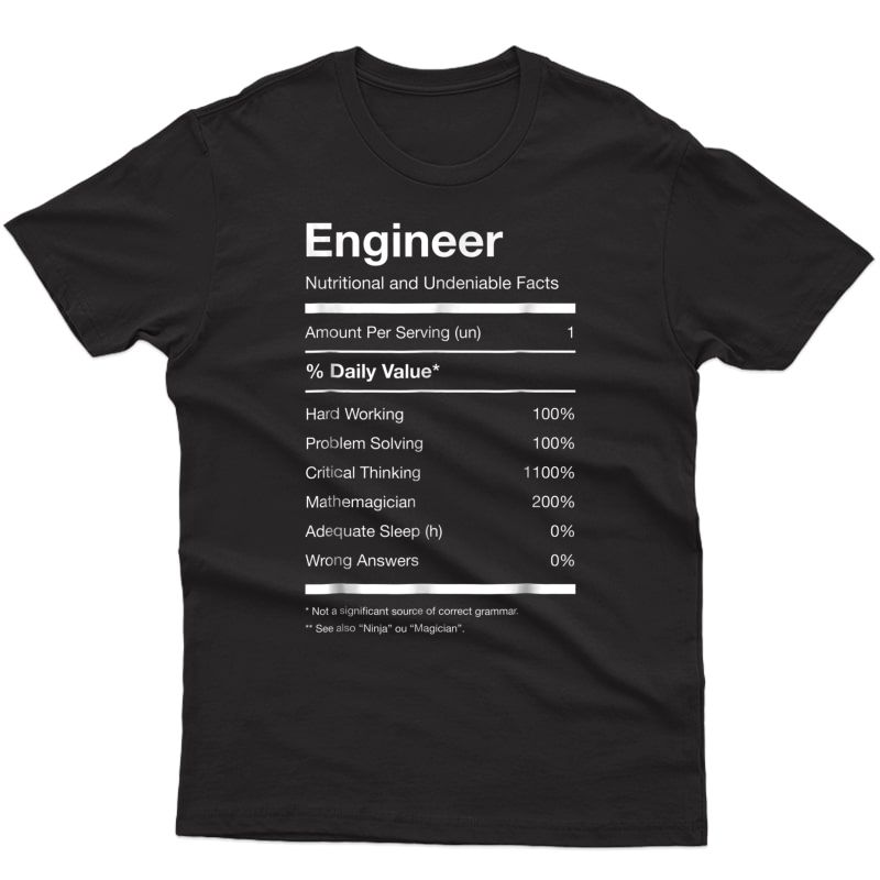 Engineer Nutrition Nutritional Facts Funny T-shirt