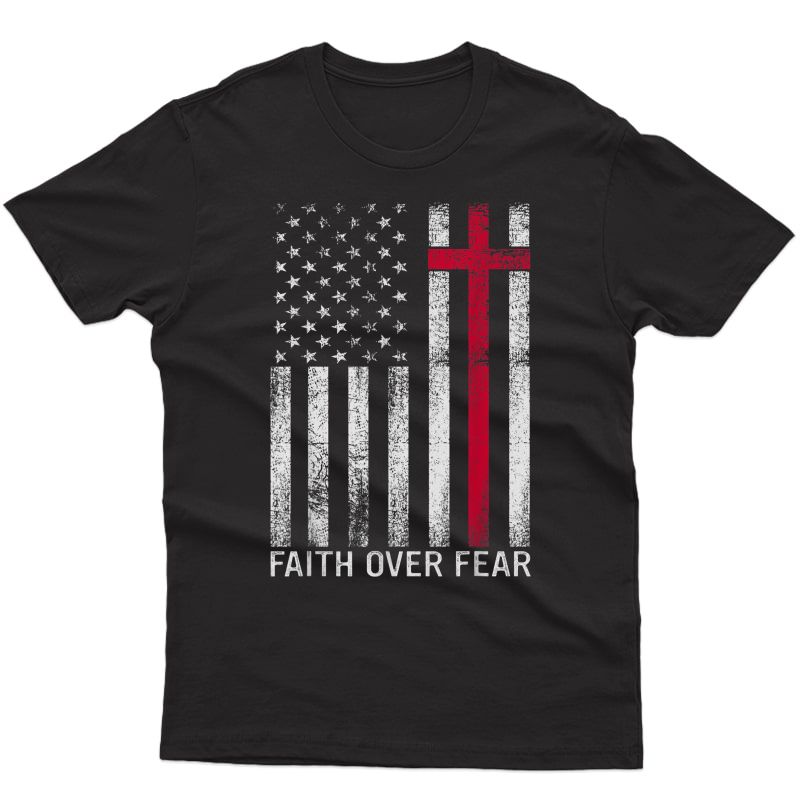 Faith Over Rs Cool Christian Cross American Usa Flag Gym T-shirt