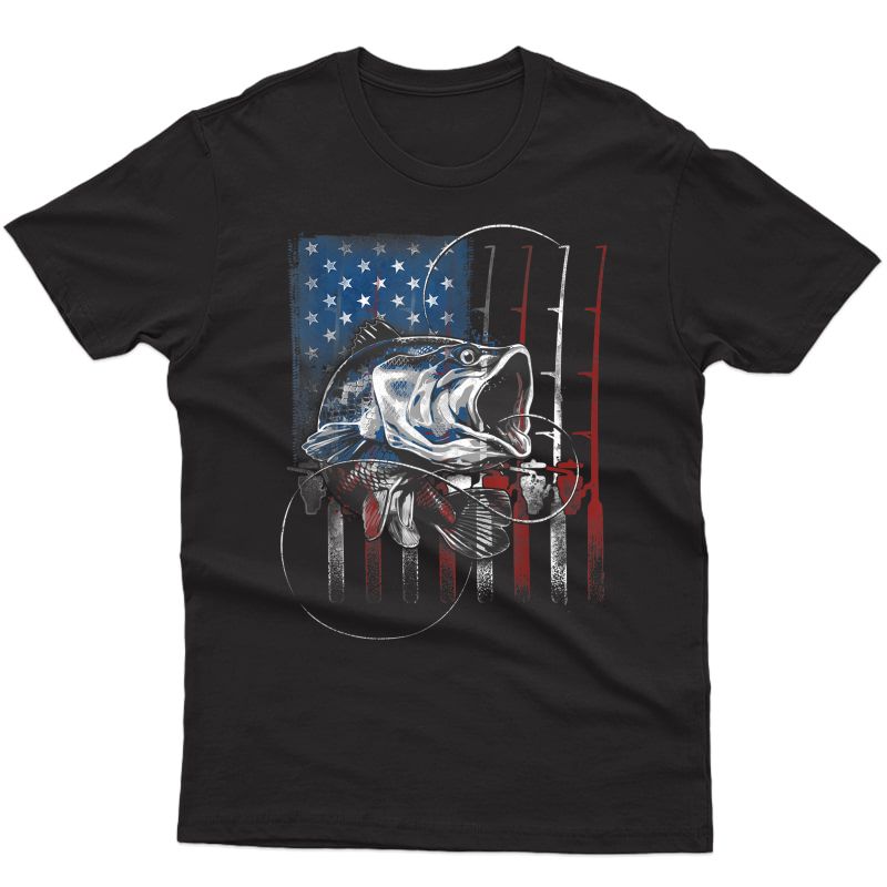 Fishing American Flag Vintage Tshirt Usa Bass Fisherman Gift