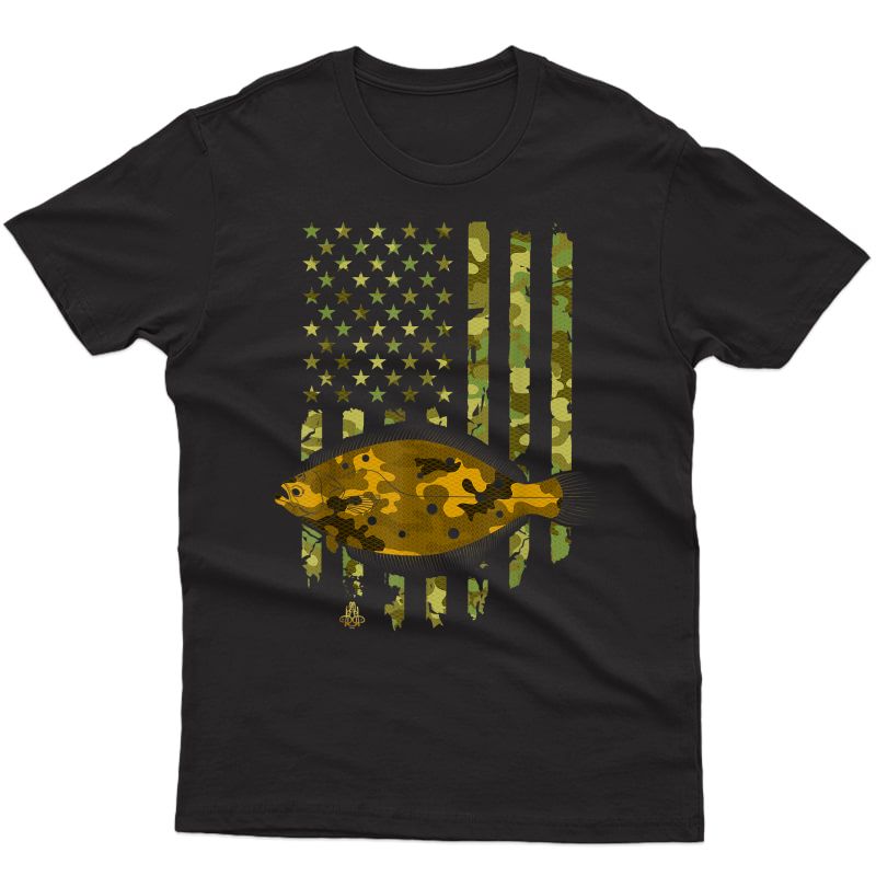 Fluke Fishing Flounder Fish American Flag Camouflage T-shirt