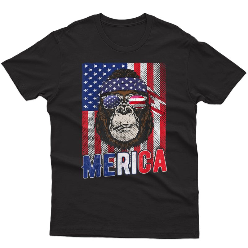 Funny Gorilla Merica 4th Of July Usa American Flag Patriotic T-shirt