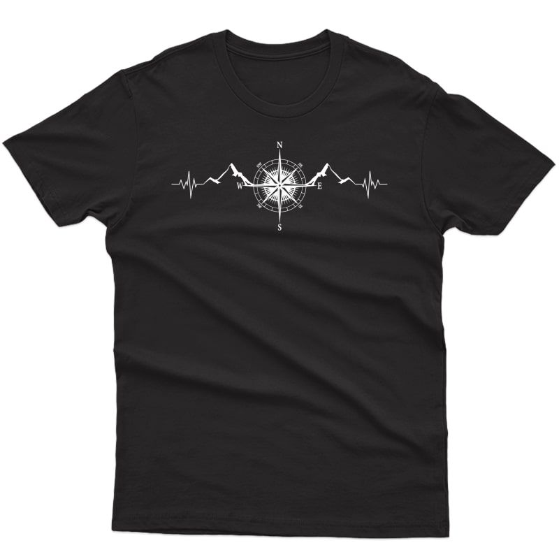 Funny Hiking Nature Mountains Wind Rose Compass Heartbeat T-shirt