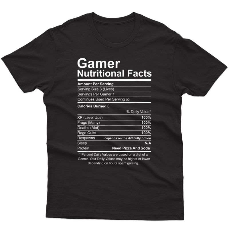 Gamer Nutritional Facts Novelty Video Game Lover T-shirt