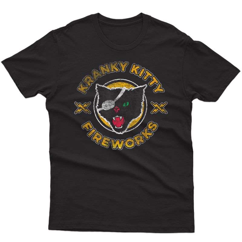 Kranky Kitty Fireworks Funny Pirate Cat T-shirt