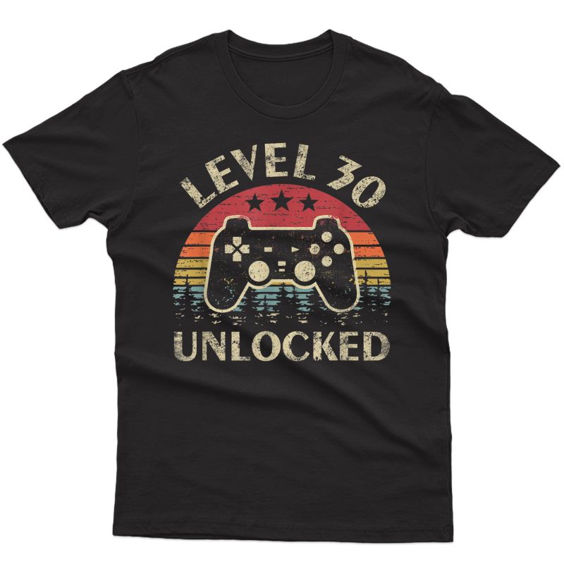 Level 30 Unlocked 30th Birthday Vintage Gamer T-shirt