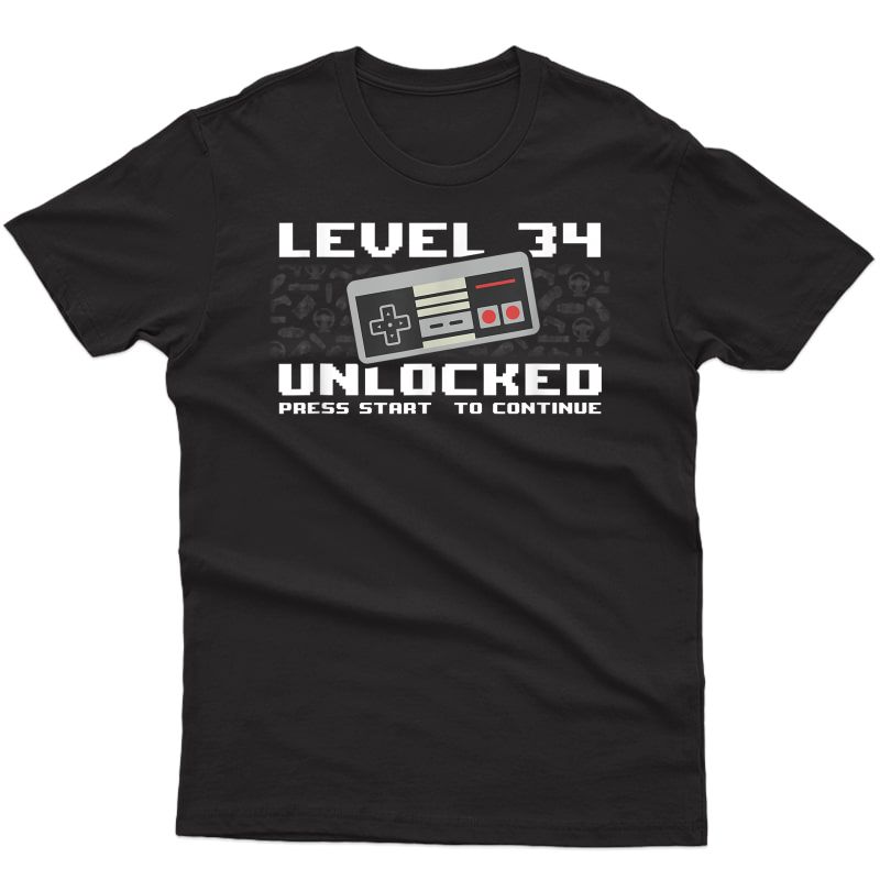Level 34 Unlocked Gamer 34th Birthday Gift T-shirt