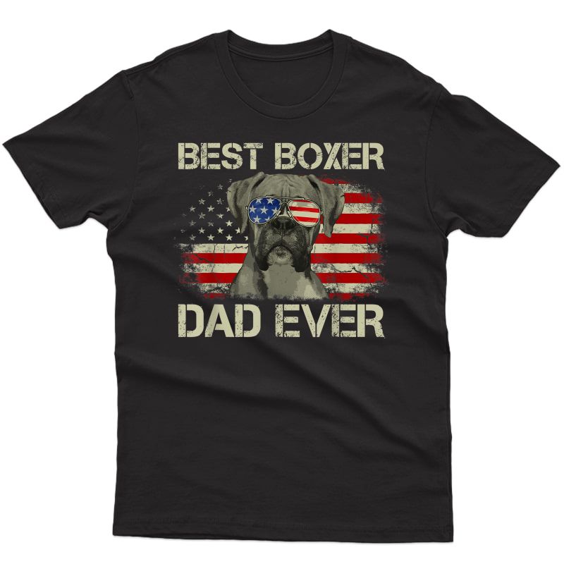S Best Boxer Dad Ever Tshirt Dog Lover American Flag Gift T-shirt