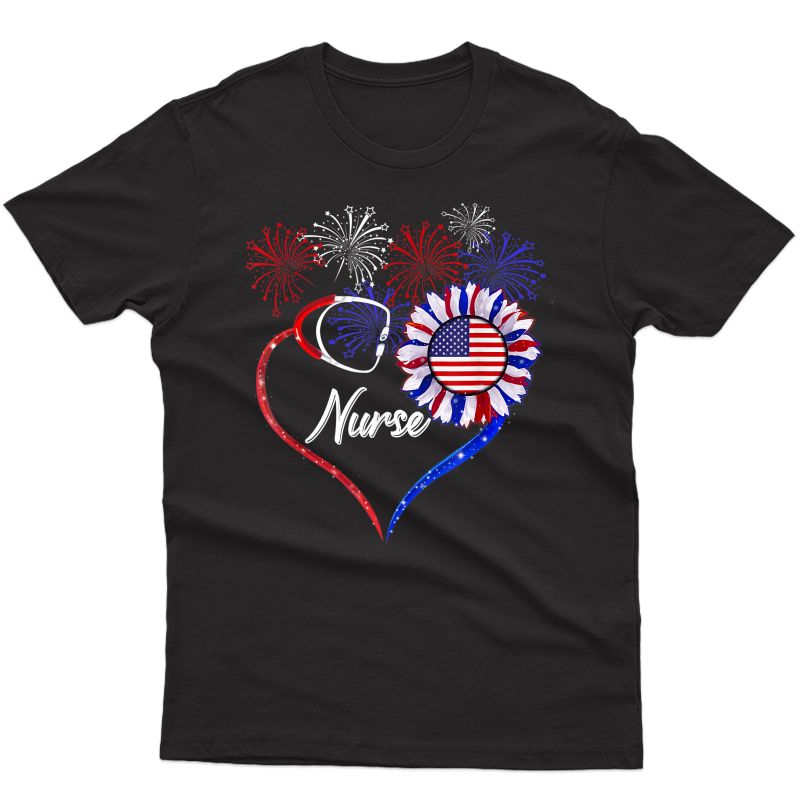 Patriotic Nurse T-shirt Sunflower 4th Of July For T-shirt