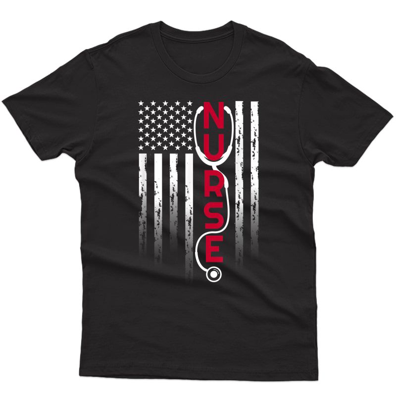 Patriotic Nurse With Flag Stethoscope For Rn, Lpn T-shirt