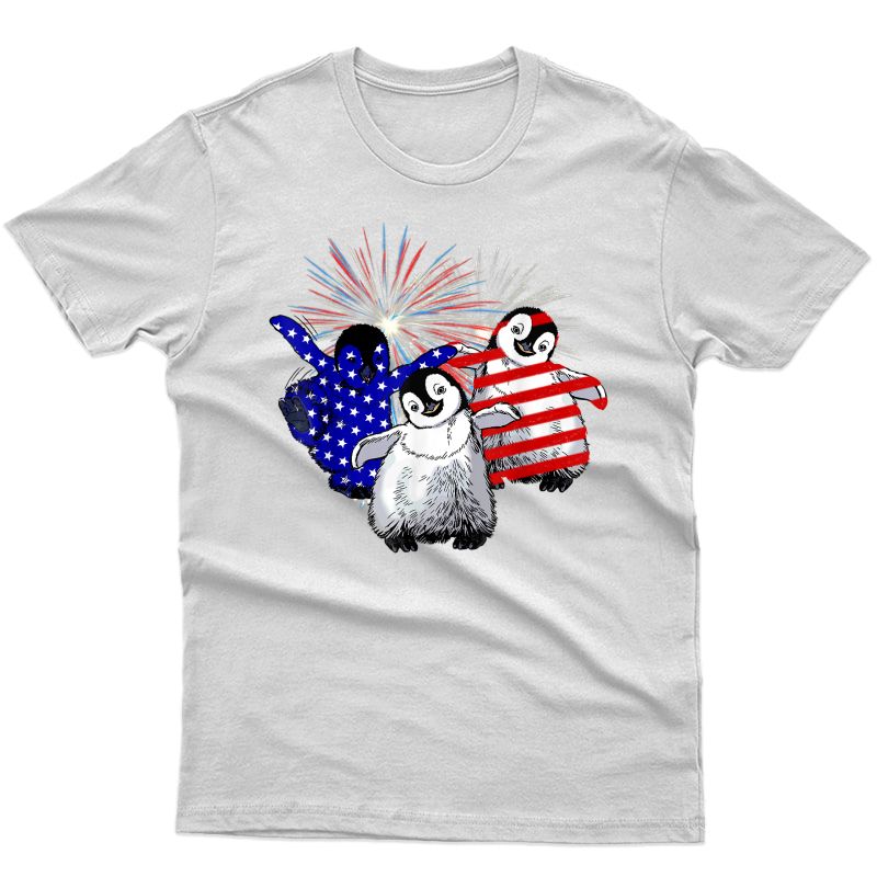 Red Blue Penguin Fireworks 4th Of July Shirt Gifts