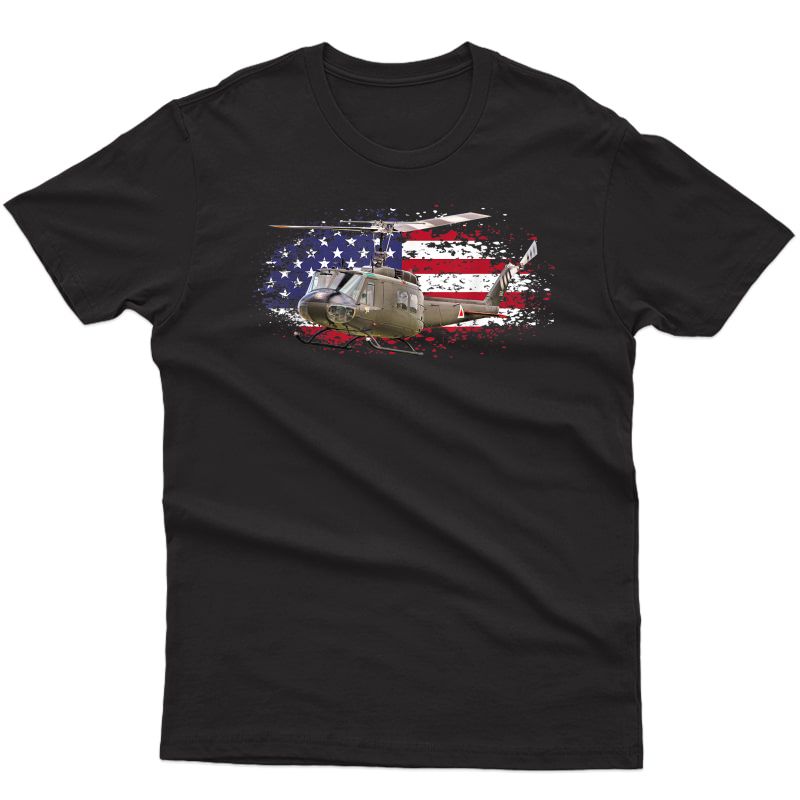 Uh-1 Huey Helicopter American Flag Usa Pilot Vietnam Veteran T-shirt