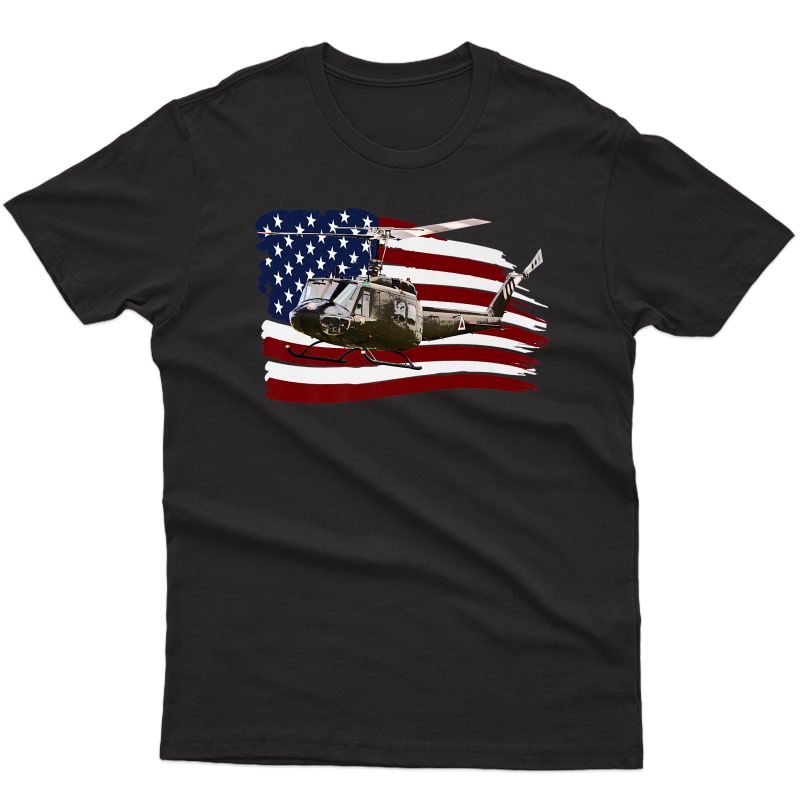 Uh-1 Huey Helicopter T Shirt American Flag Usa Pilot T-shirt