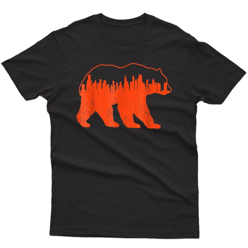 Vintage Downtown Chicago City Skyline Walking-bear Novelty T-shirt