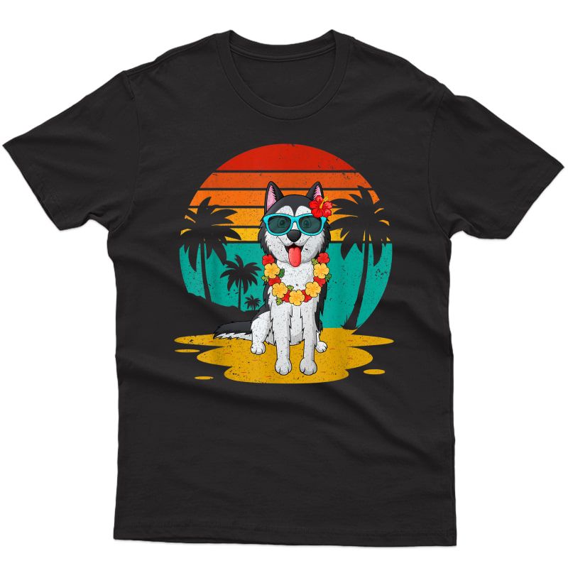 Vintage Husky Hawaiian Summer Vacation Tropical Dog Lover T-shirt