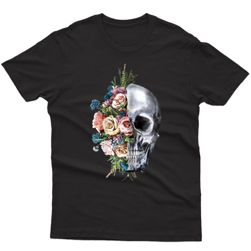  Flower Skull T-shirt Sugar Roses For Girls Halloween